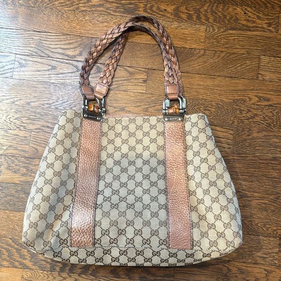 Authentic Gucci Hand Bag Bamboo Brown Canvas GUC - Picture 12 of 16